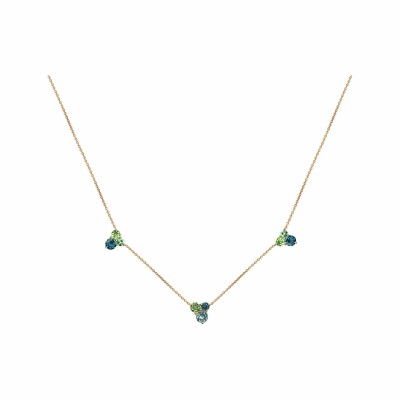 Collier Isabelle Langlois Esquisse en or rose et topaze London Blue, péridots et topaze bleue